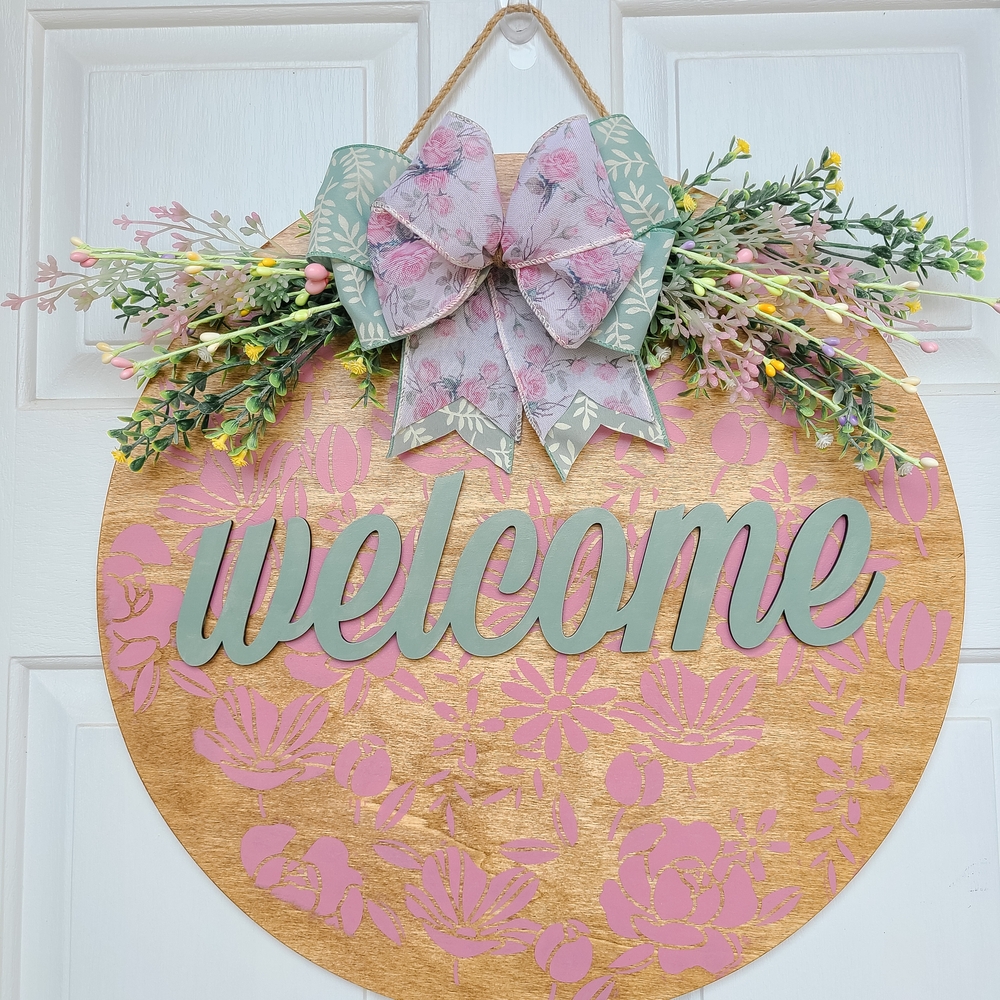 Floral Welcome Sign with Bow